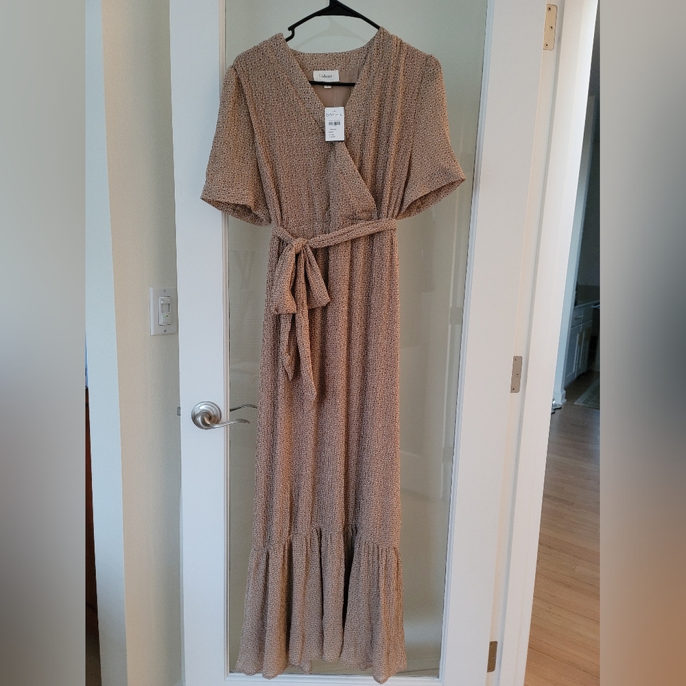 NWT Bohme Maxi dress with tie in Taupe